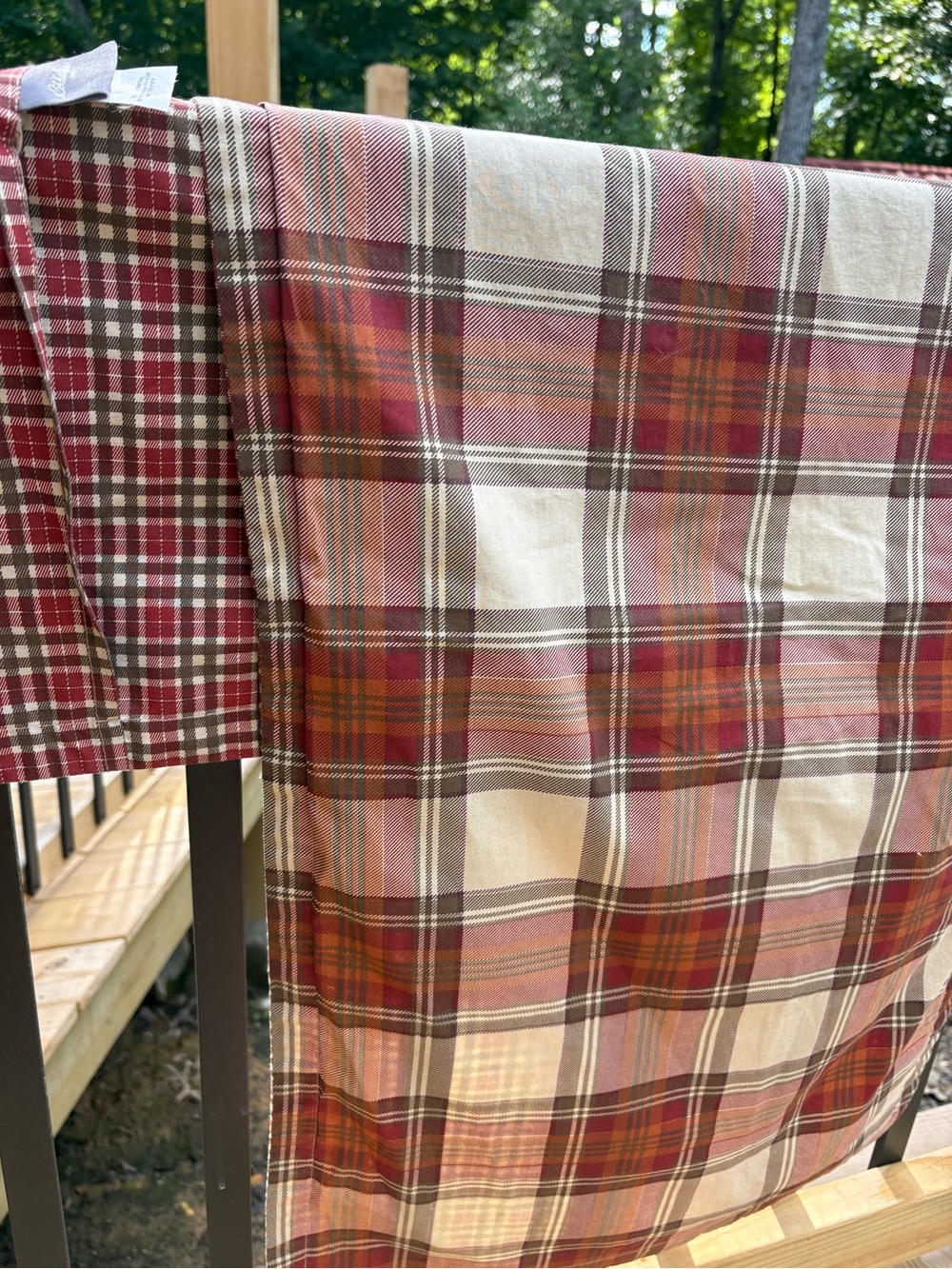 Eddie Bauer Pair of King Plaid Cotton Fabric Panel in Red and Cream Cottagecore